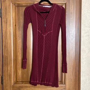 Athleta sweater dress, brick, very fitted, at the knee.